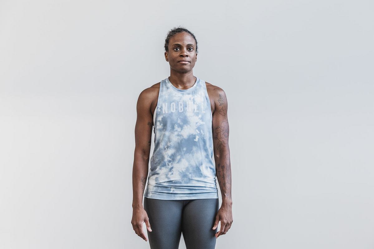 Nobull High-Neck Tie-Dye Women\'s Tank Tops Blue | Australia (WM9017)